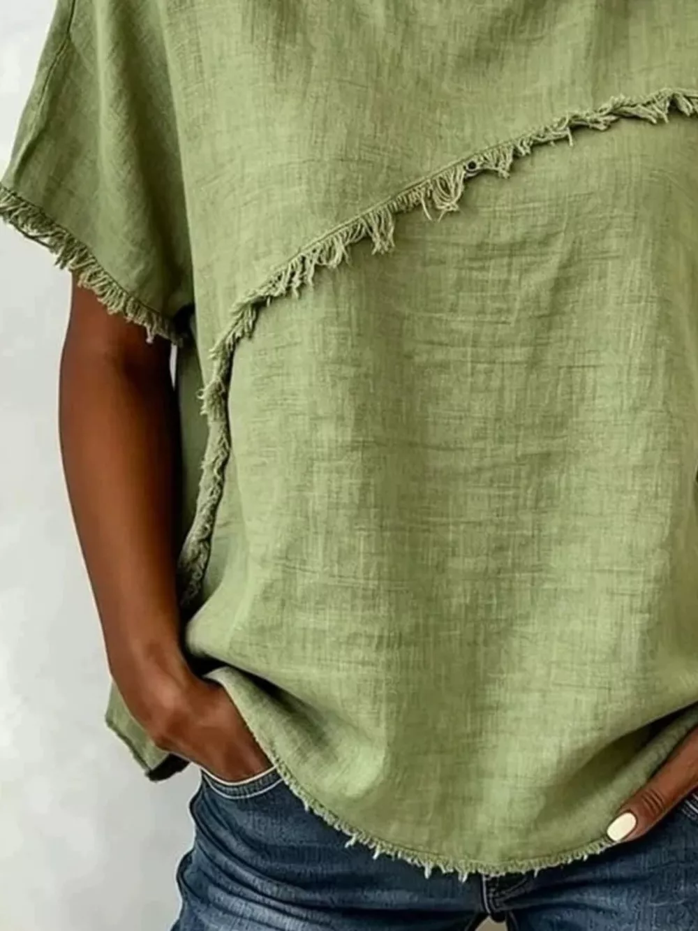 Full Size Frayed Hem Short Sleeve Top Plus Size, image 9