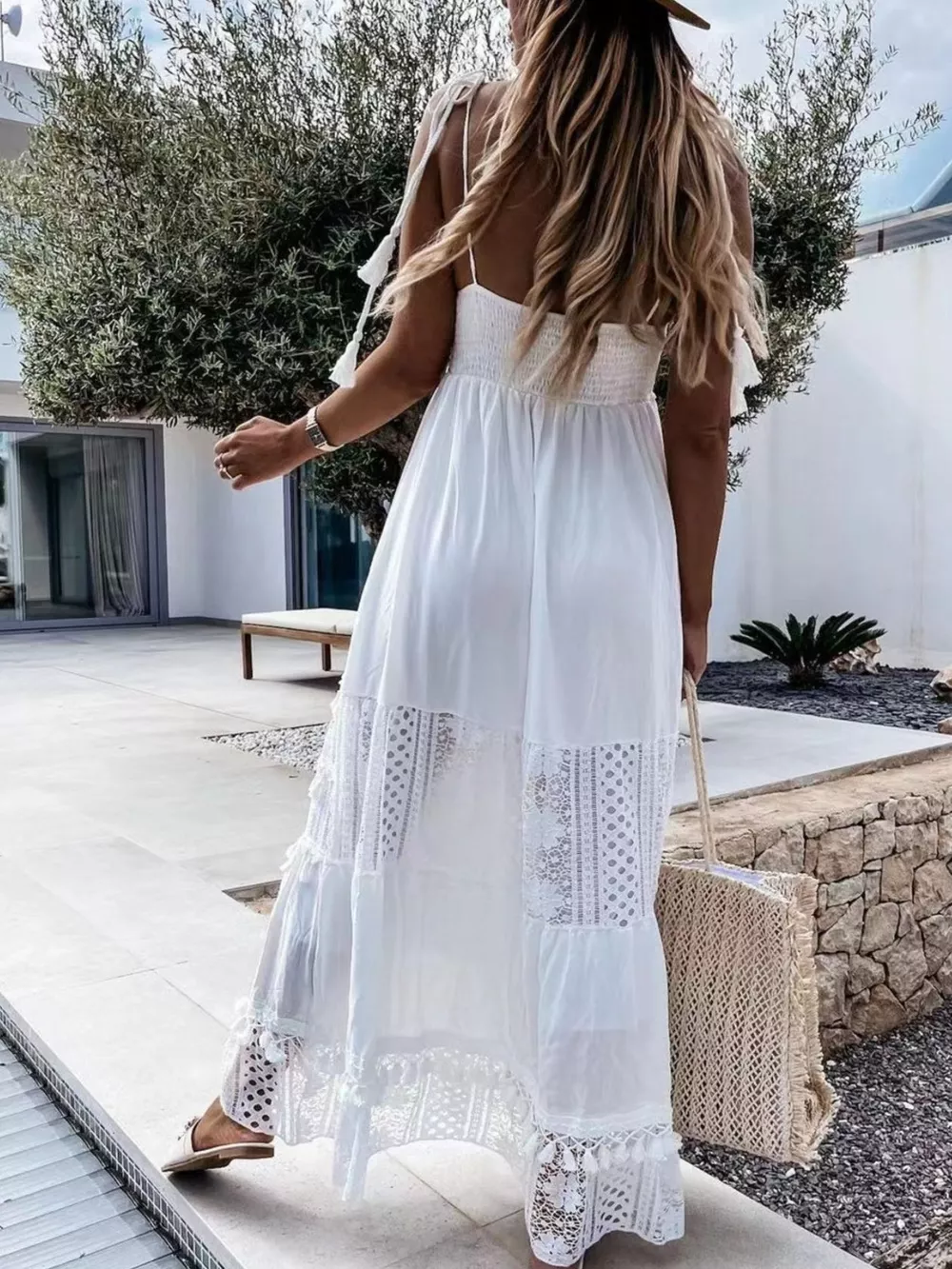 Full Size Bohemian Crochet Trimmed Cami Dress with Tassel Trim Plus Size, image 9