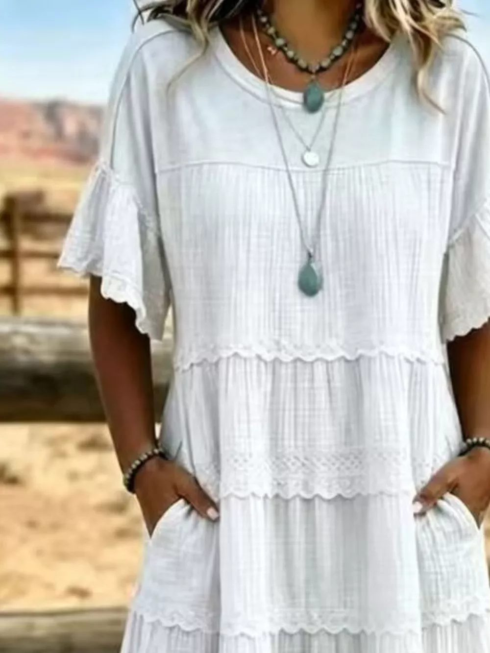 Full Size Tiered Ruffle Sleeve Midi Dress with Pockets Plus Size, image 10