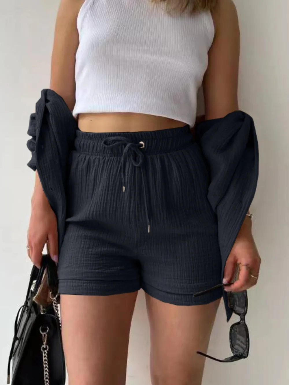 Textured Button Up Shirt and Shorts Set, image 21