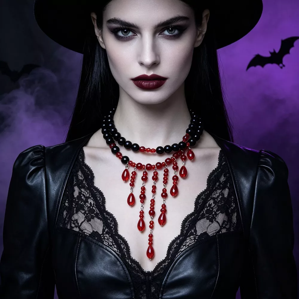 Halloween Teardrop Beaded Double Layered Necklace, image 2