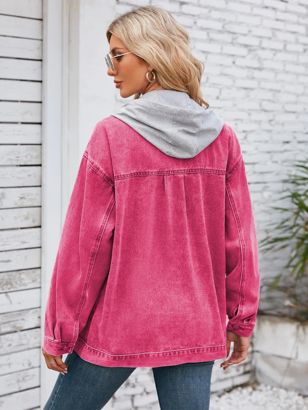 Pocketd Button Up Detachable Hooded Denim Jacket, image 12