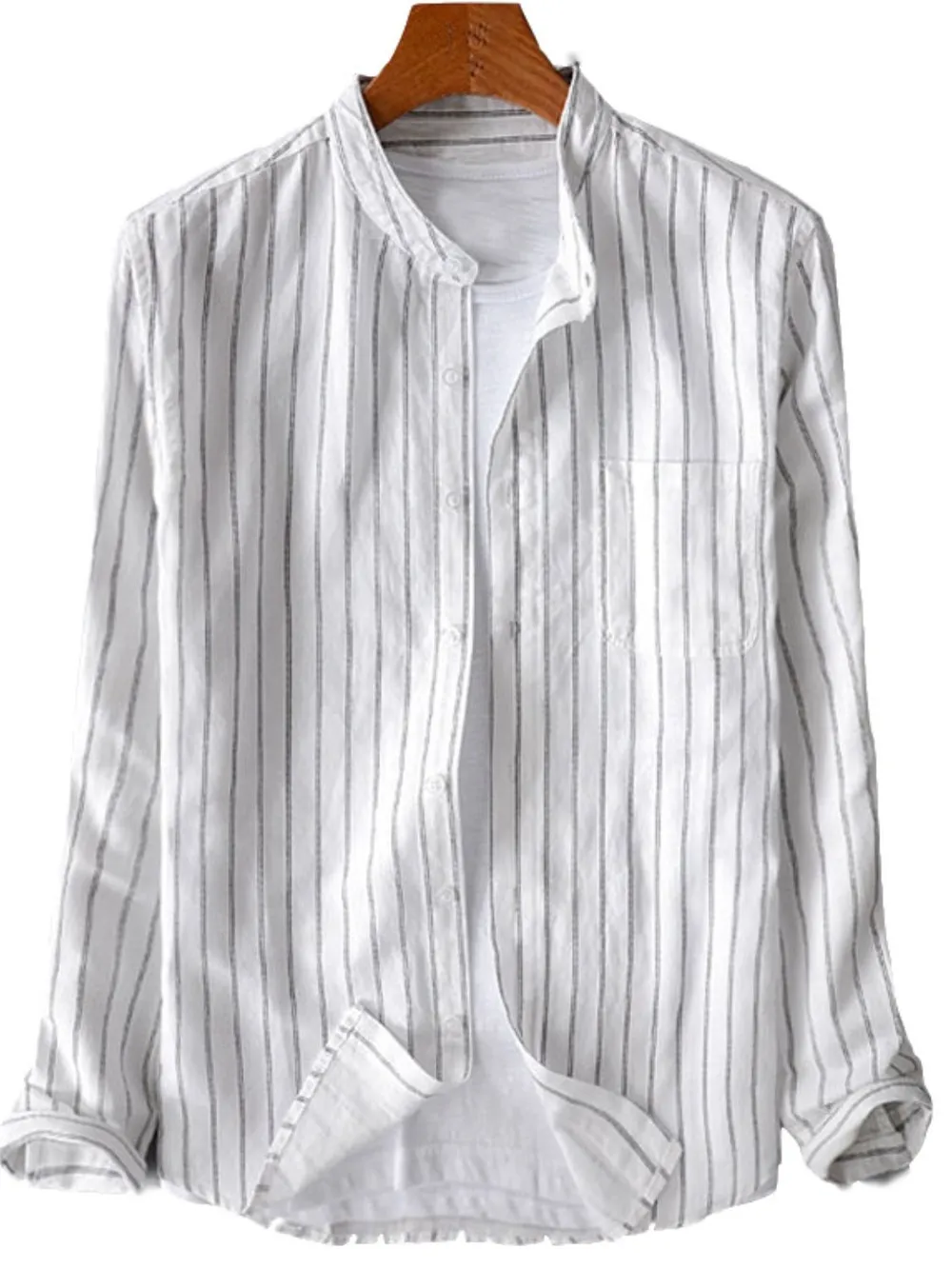 Men's Full Size Striped Button Up Long Sleeve Shirt Plus Size, image 4