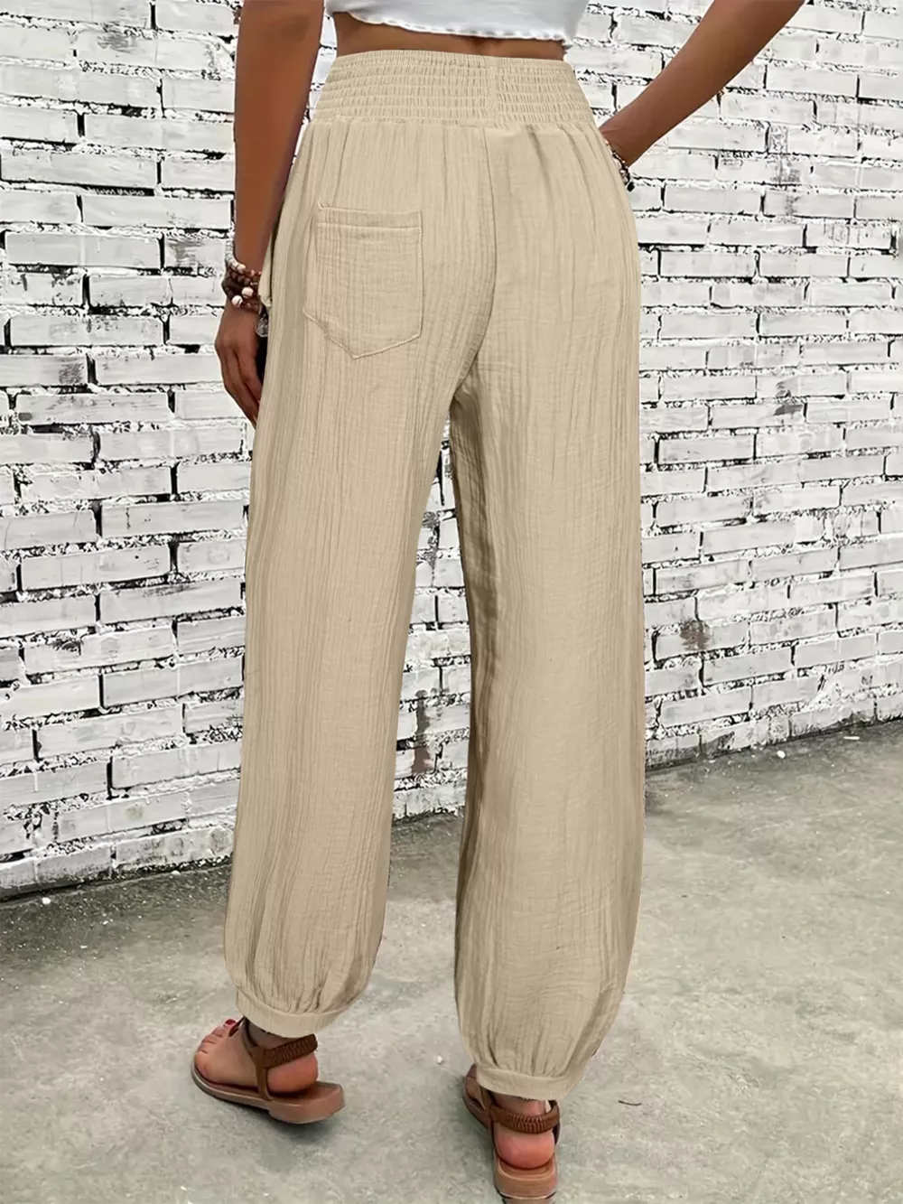 Smocked Textured Casual Pants, image 12