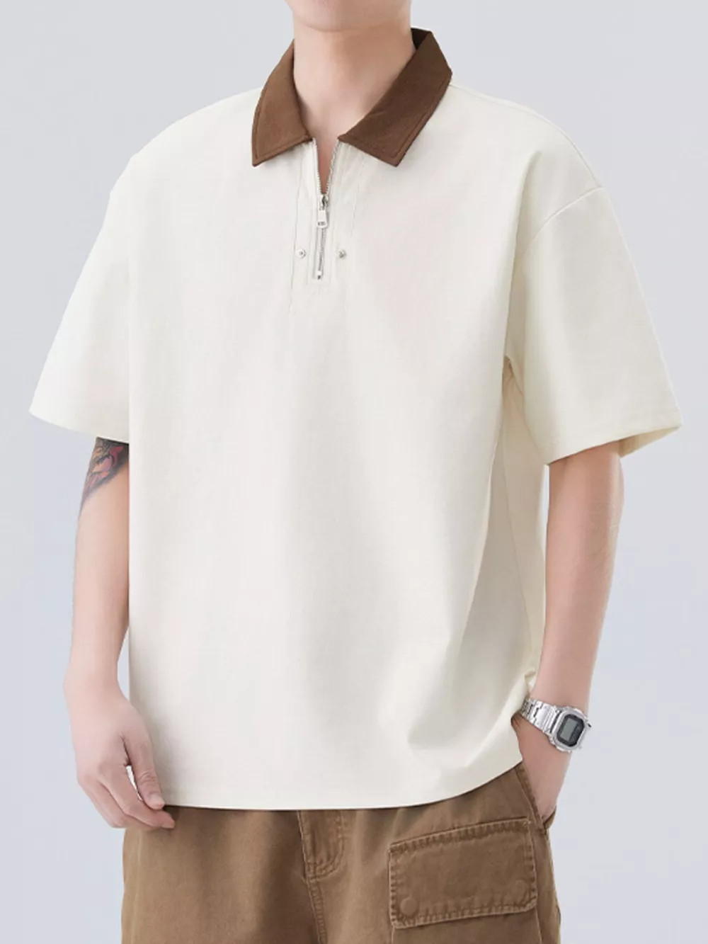 Men's Plus Size Quarter Zip Short Sleeve Polo