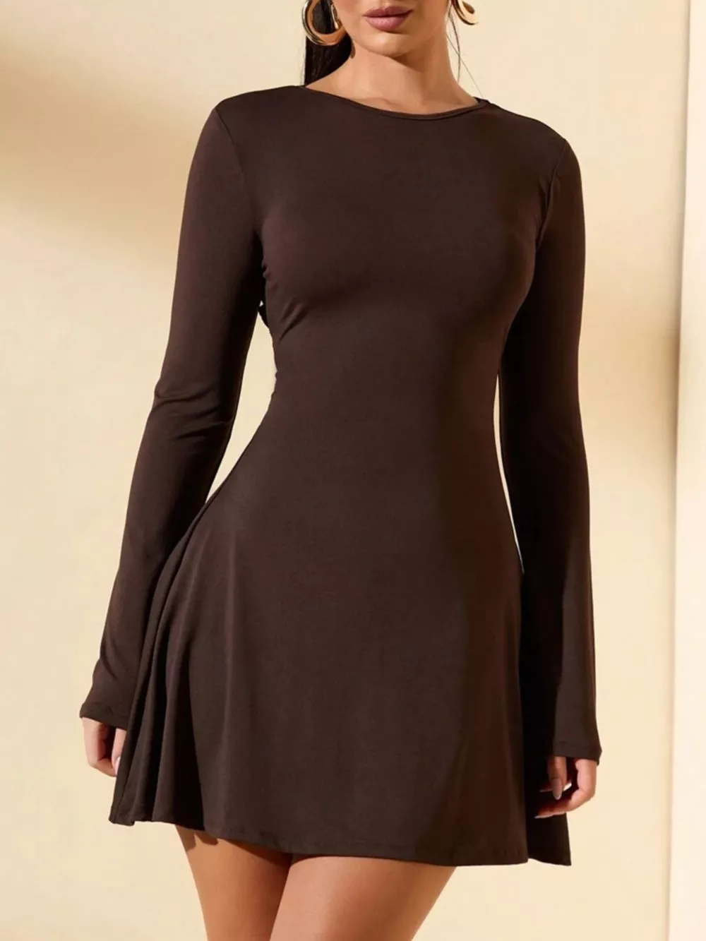 Round Neck Long Sleeve Mini Dress, image 4