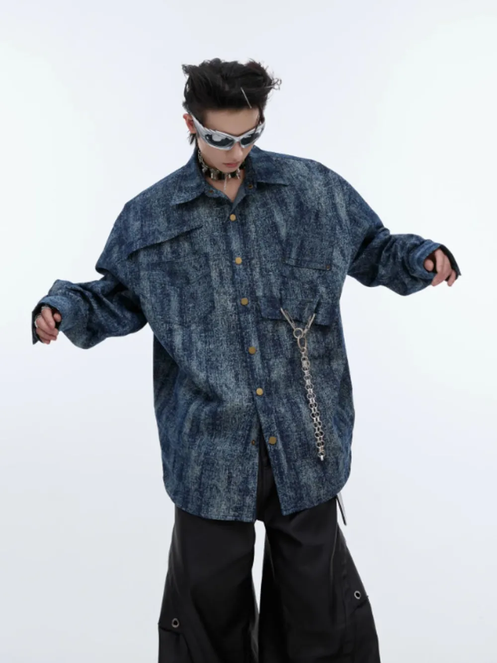 Men's Full Size Oversized Button Up Denim Shirt Plus Size, image 9