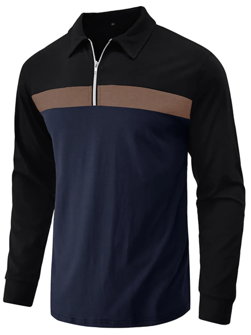 Men's Color Block Long Sleeve Polo Shirt, image 6
