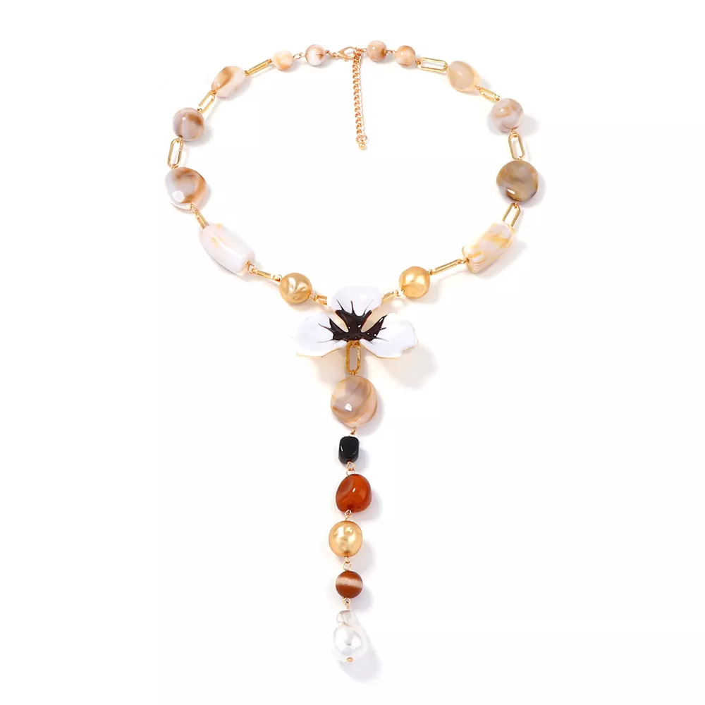Alloy Dripping Oil Flower Resin Y-Shaped Necklace, image 7