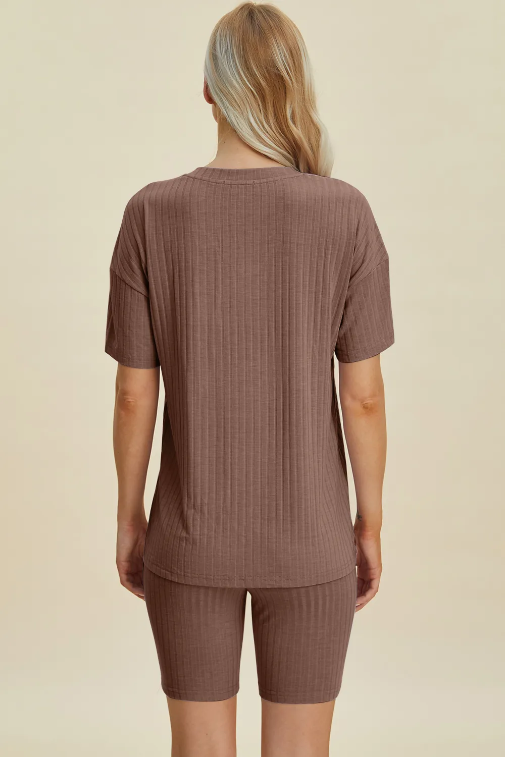 Full Size Ribbed V-Neck Short Sleeve Top and Shorts Set, image 36