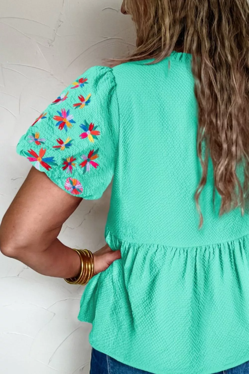 Embroidered Sleeve Textured Blouse, image 3