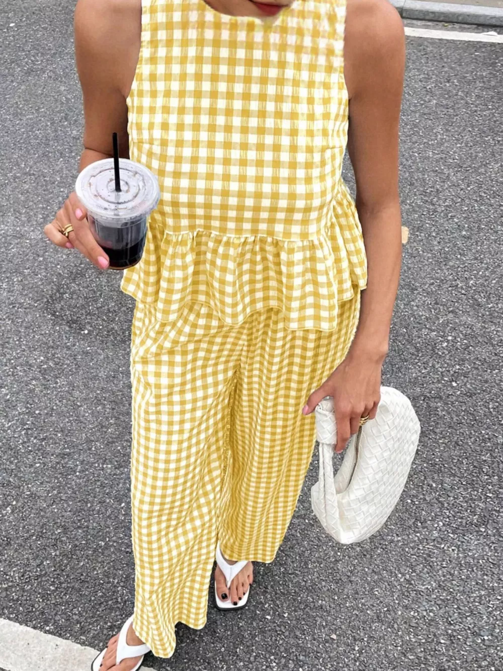 Gingham Sleeveless Top and Wide-Leg Pants Set, image 19