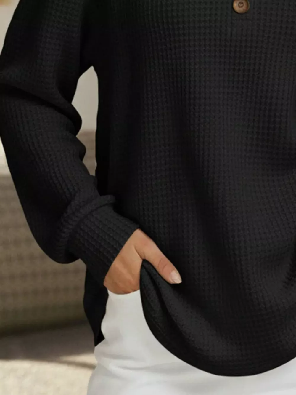 Full Size Casual Waffle Knit Long Sleeve T-Shirt Plus Size, image 10