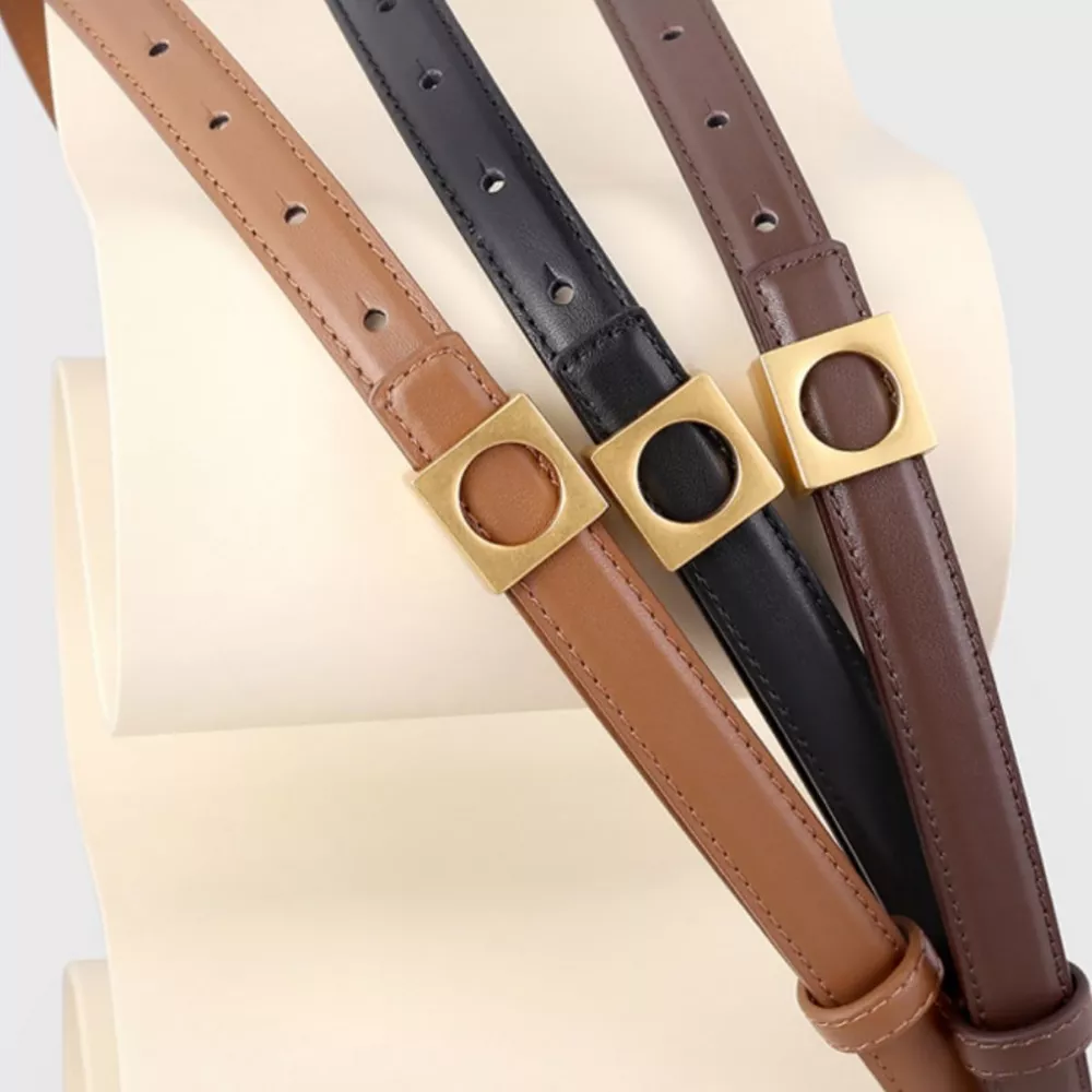 Square Buckle Skinny Leather Belt, image 2