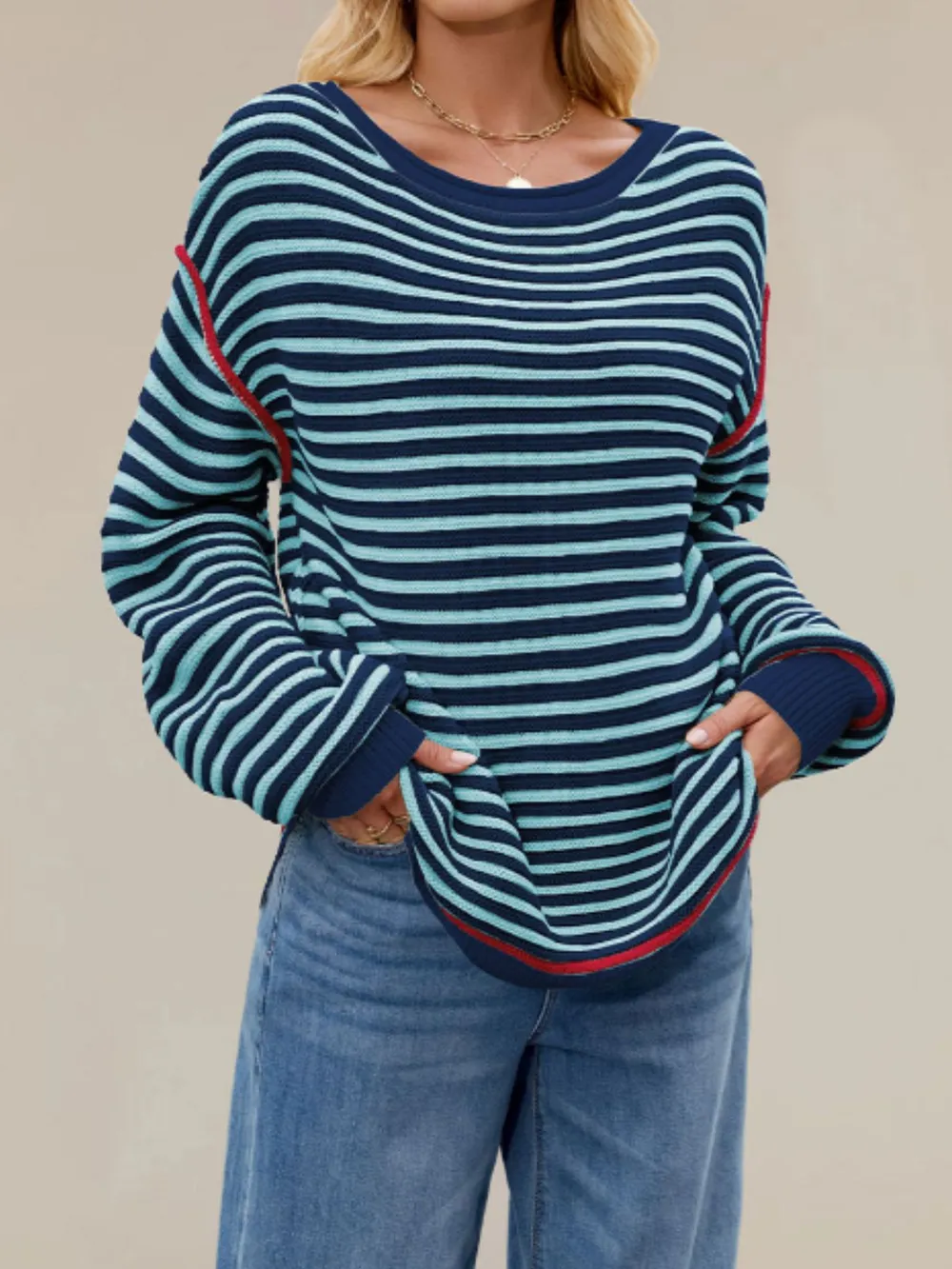 Slit Striped Oversized Sweater, image 11