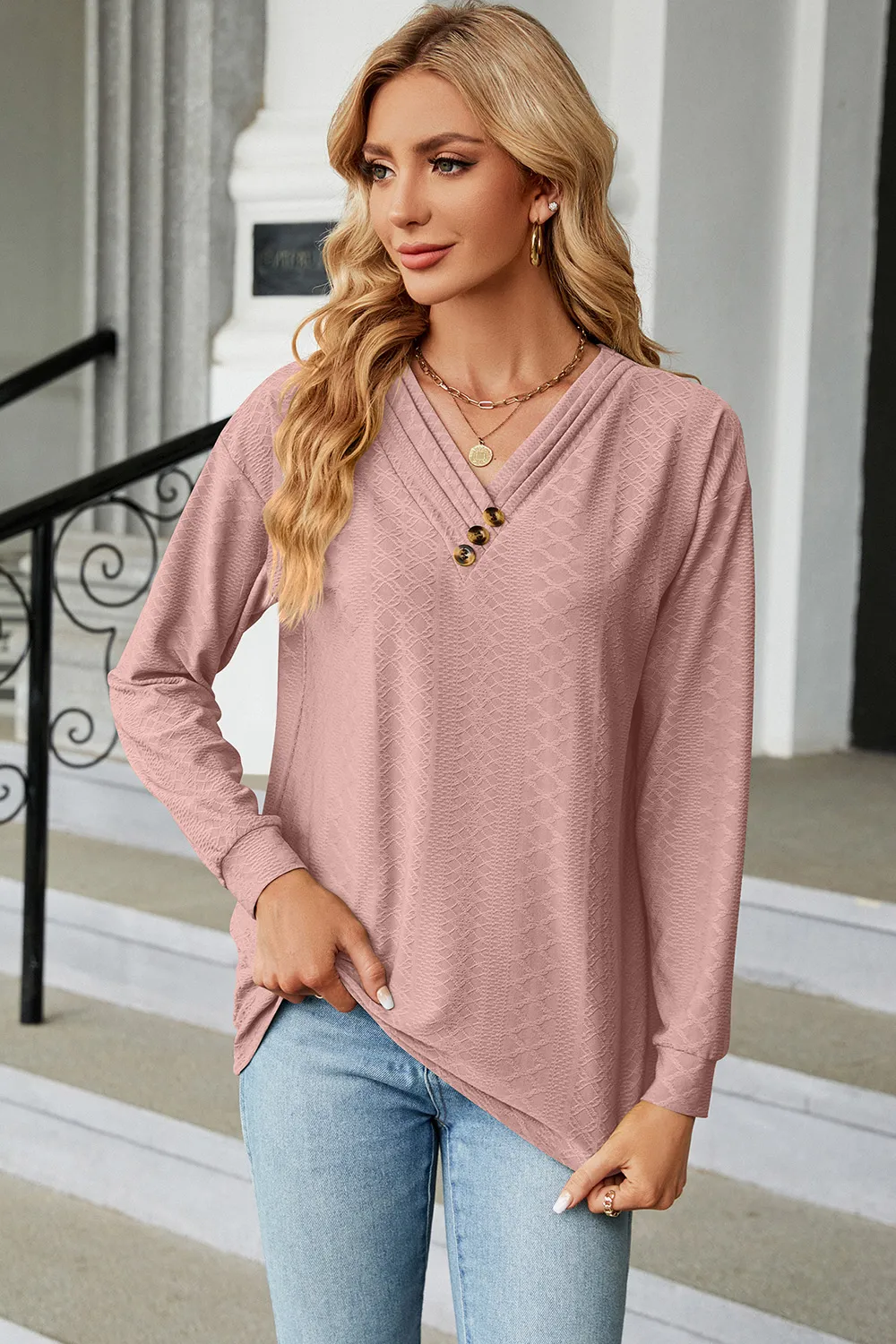 V-Neck Long Sleeve T-Shirt, image 19