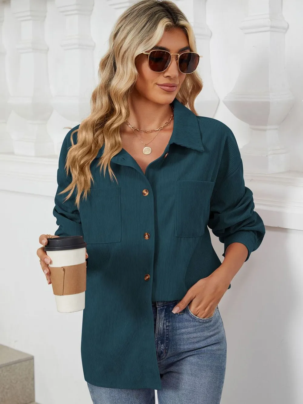 Button Up Dropped Shoulder Long Sleeve Outerwear, image 13