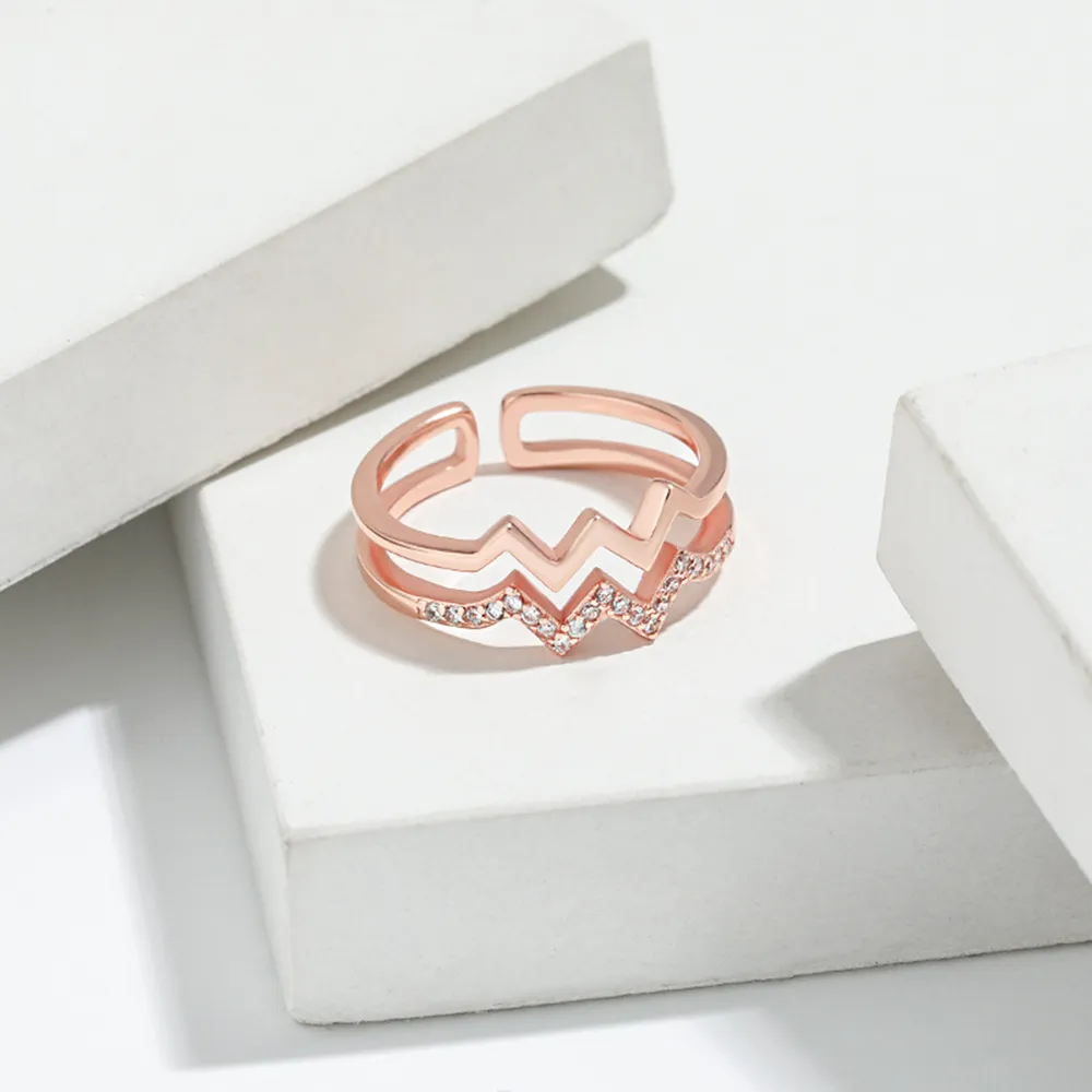 Wave Shape Inlaid Zircon Open Ring, image 7