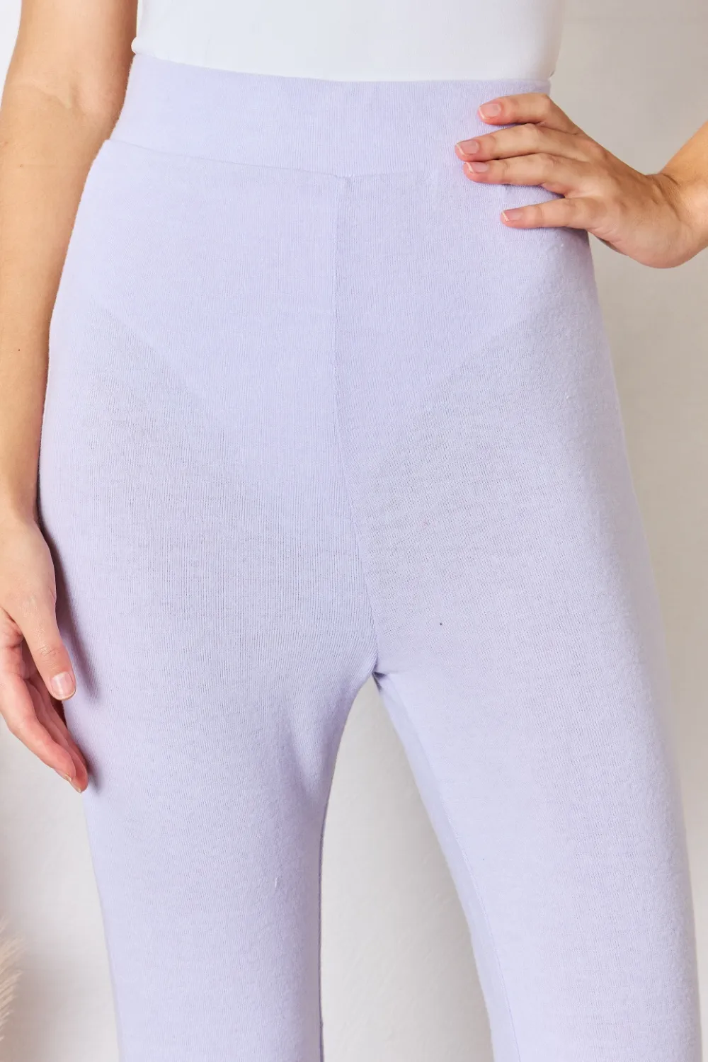 Full Size High Waist Ultra Soft Knit Flare Pants, image 5