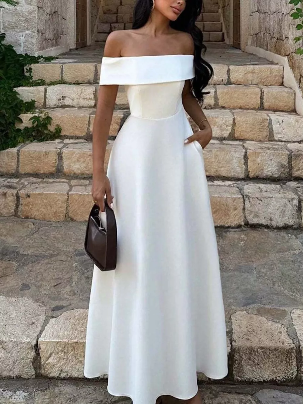 Off-Shoulder A-Line Maxi Dress, image 2