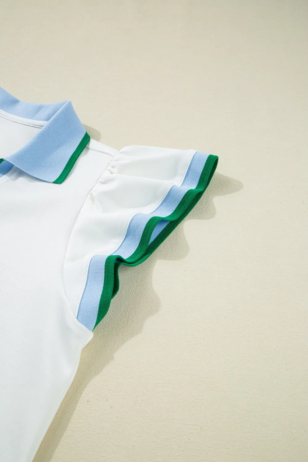 Contrast Ruffled Sleeve Collared V Neck Blouse, image 13