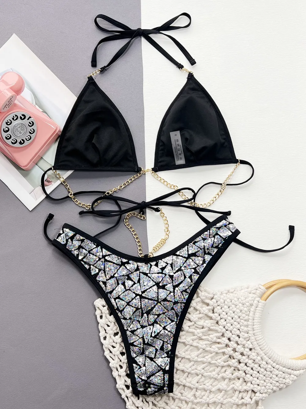 Sequin Halter Neck Two-Piece Bikini Set, image 3
