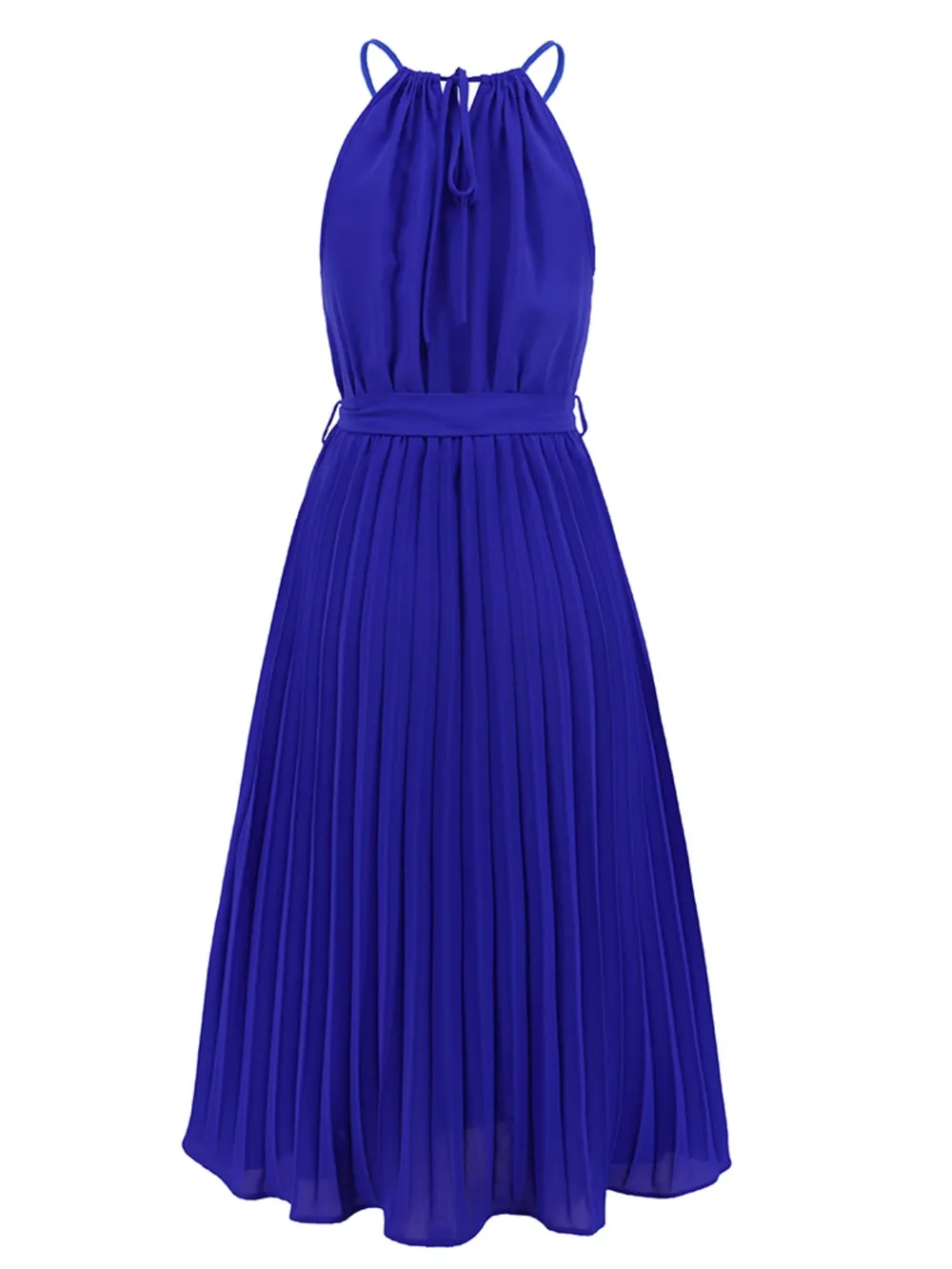 Pleated Spaghetti Strap Tie Waist Midi Dress, image 8