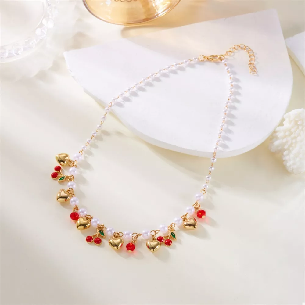 18K Gold-Plated Cherry & Heart Pearl Necklace, image 4
