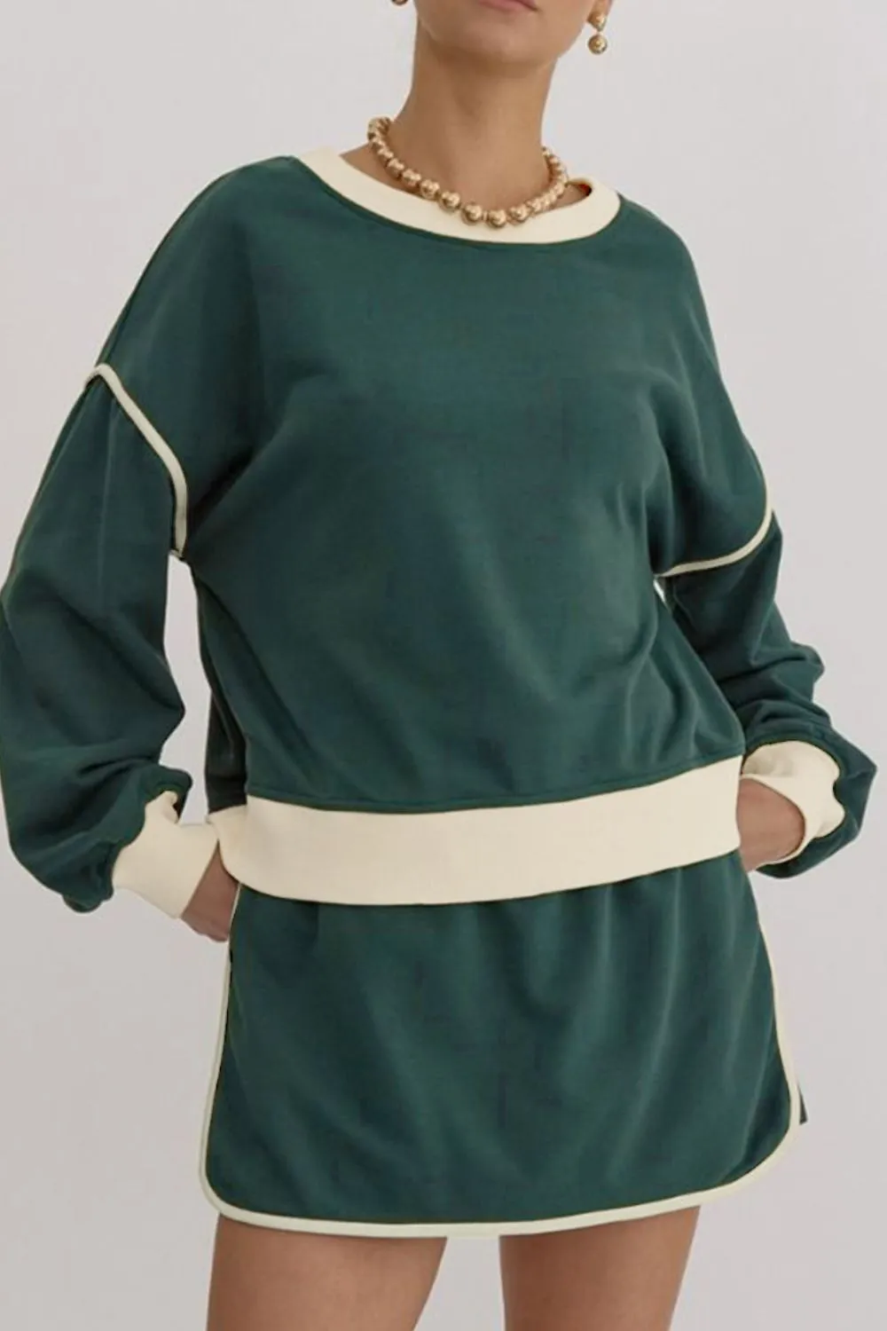 Contrast Trim Round Neck Top and Skort Set, image 26