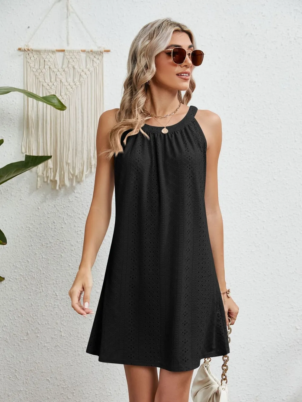 Eyelet Round Neck Sleeveless Dress, image 12