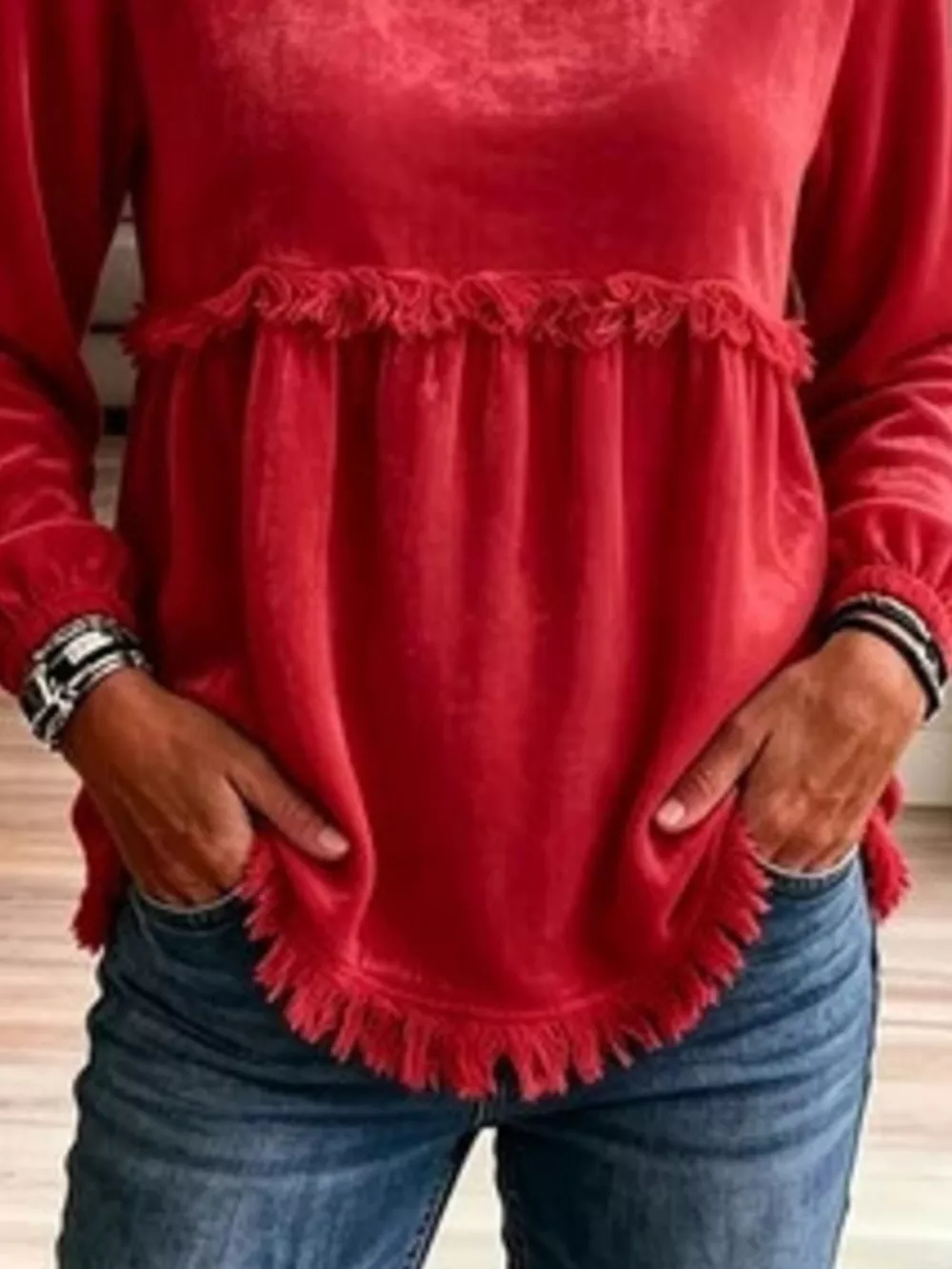 Fringed Hem Long Sleeve T-Shirt, image 18