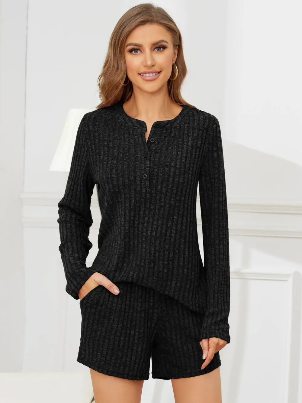 Ribbed Round Neck Top and Shorts Set, image 19