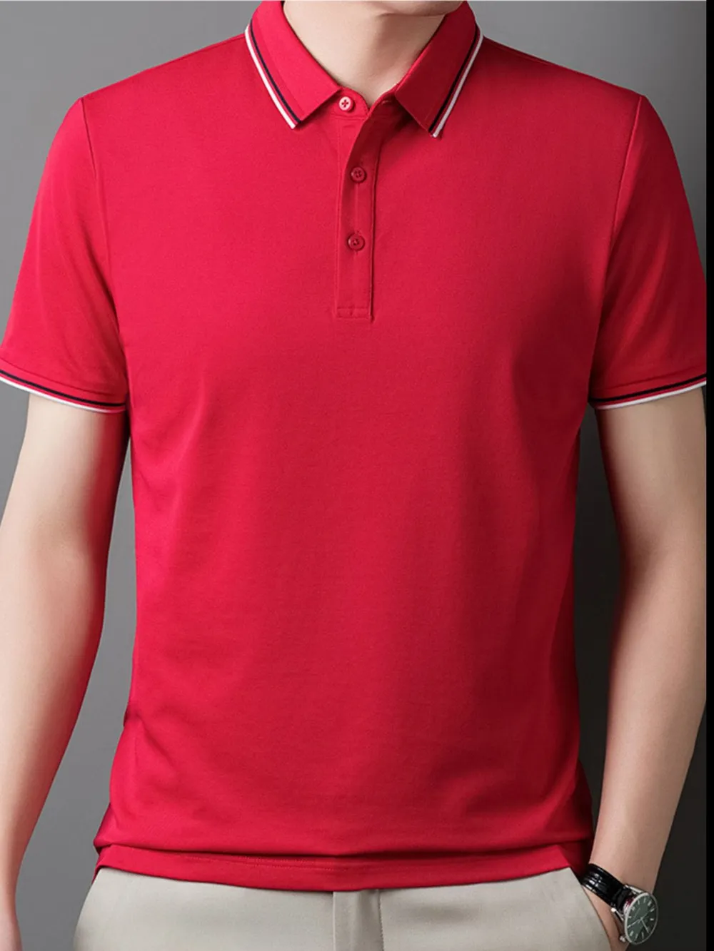 Men's Plus Size Button Detail Short Sleeve Polo, image 4