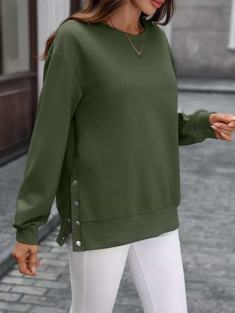 Side Snap Round Neck Sweatshirt, image 20