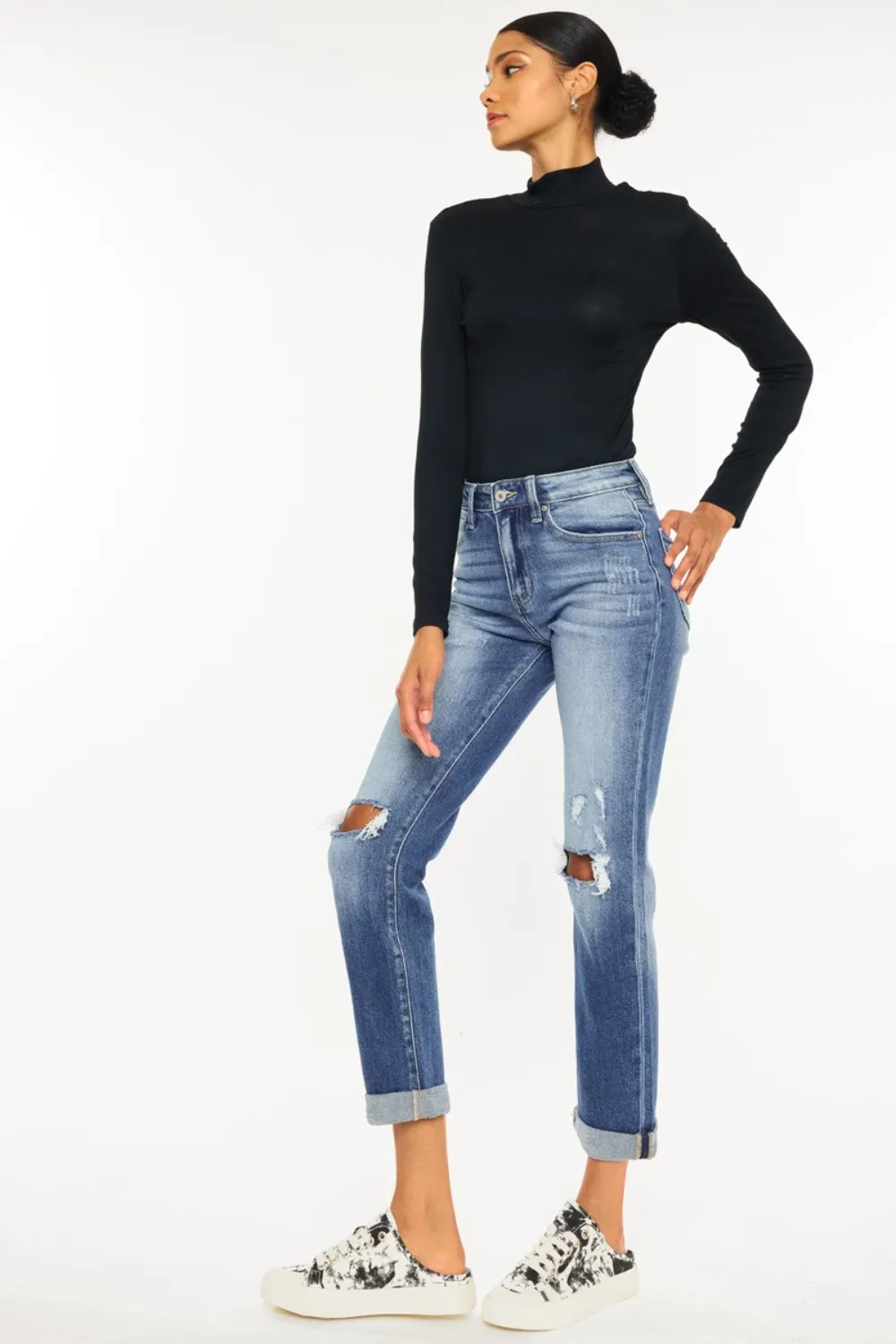High Waist Distressed Hem Detail Cropped Straight Jeans, image 6