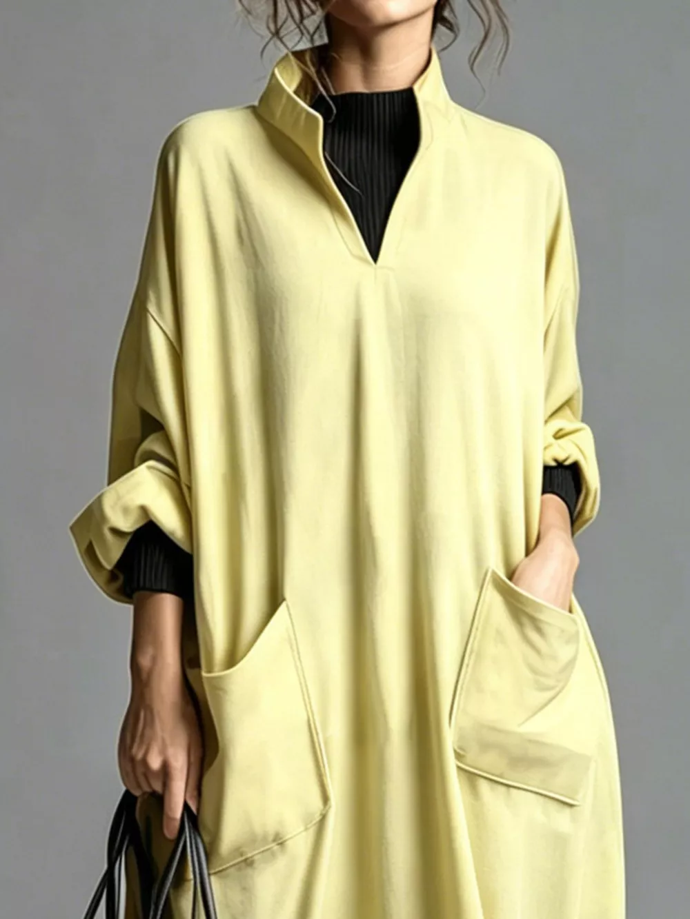 Full Size Loose-Fit Mock Neck Midi Dress with Pockets Plus Size, image 27