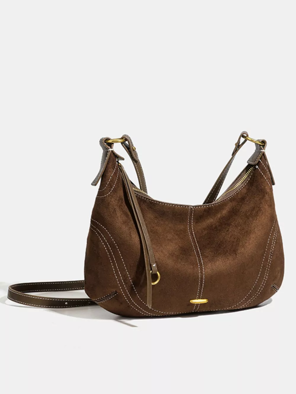 Vintage Suede Hobo Shoulder Bag, image 3