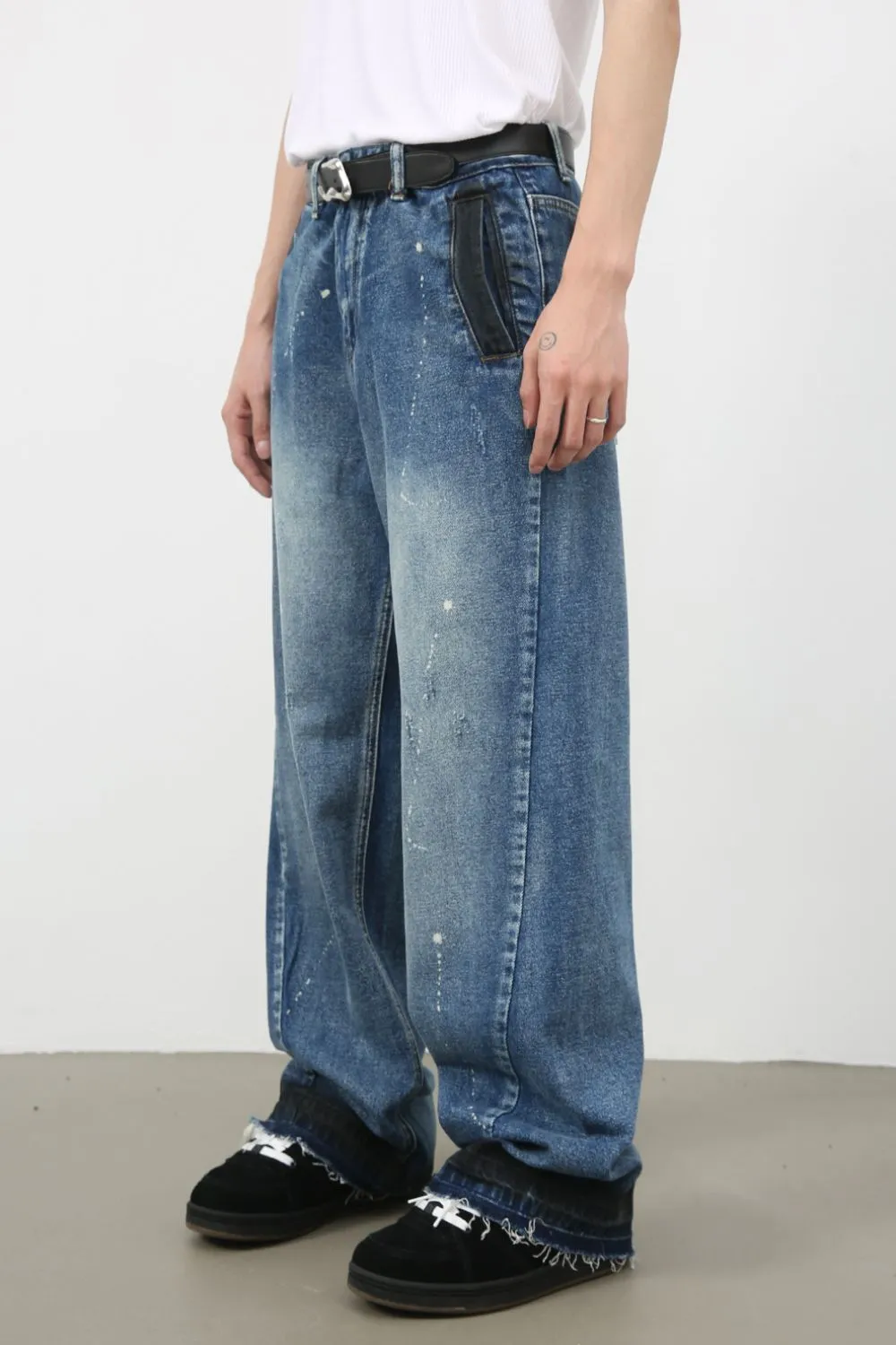 Men's Raw Hem Baggy Jeans, image 3