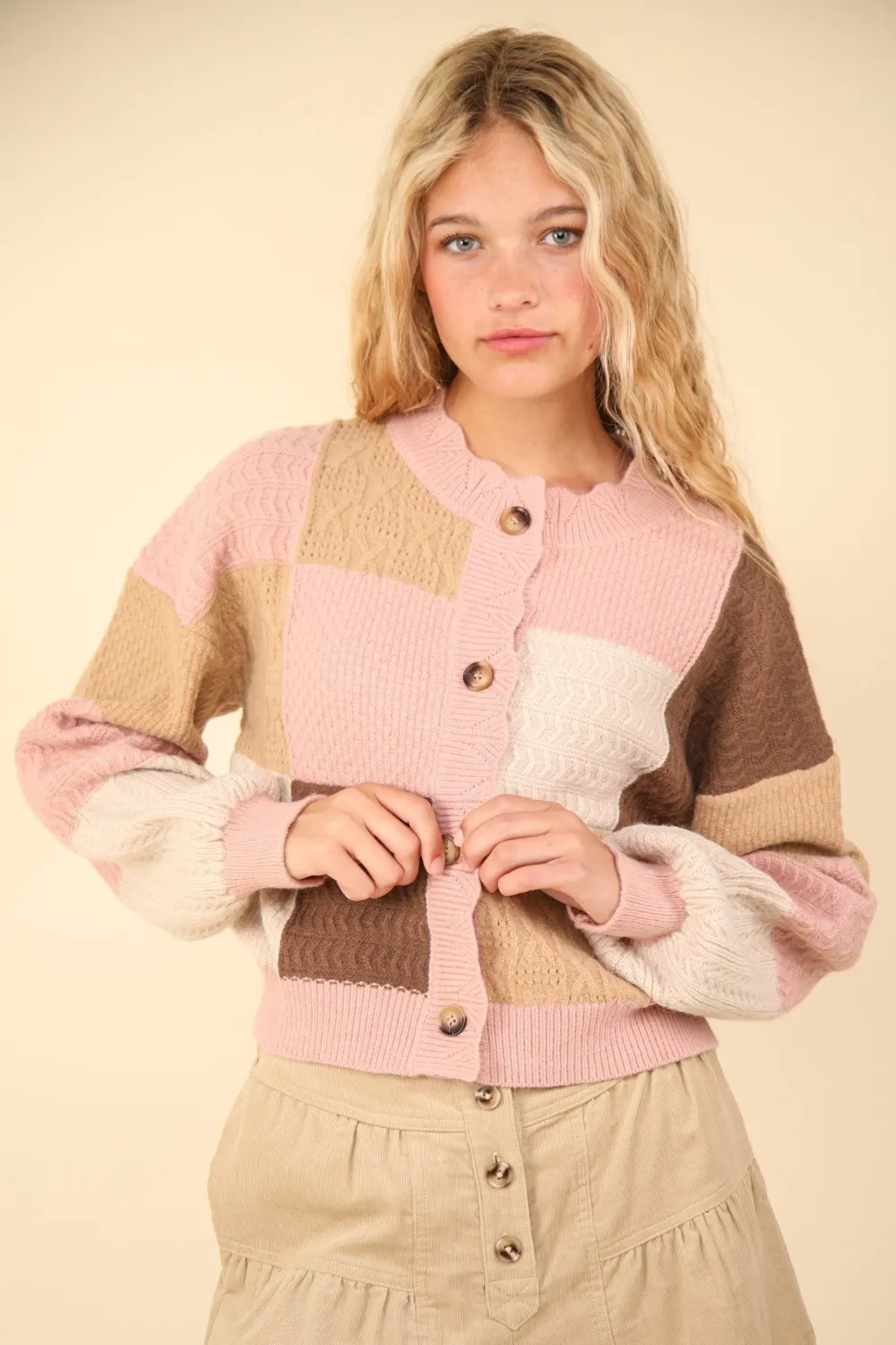 Color Block Button Down Textured Sweater Cardigan, image 4
