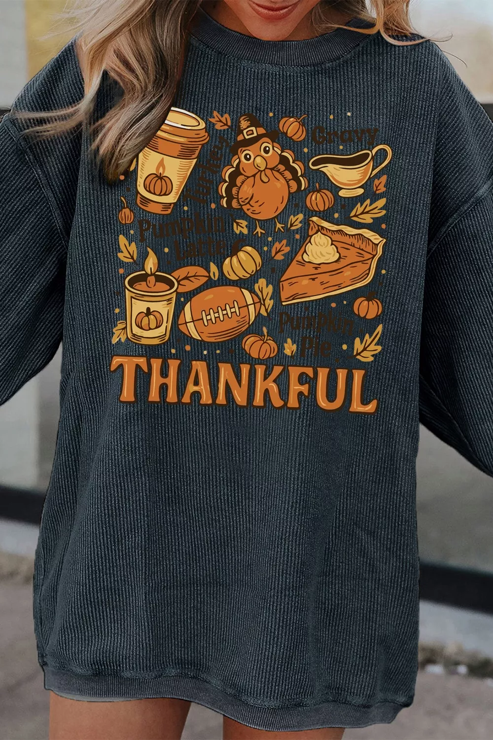 Thankful Thanksgiving Graphic Long Sleeve Sweatshirt, image 5