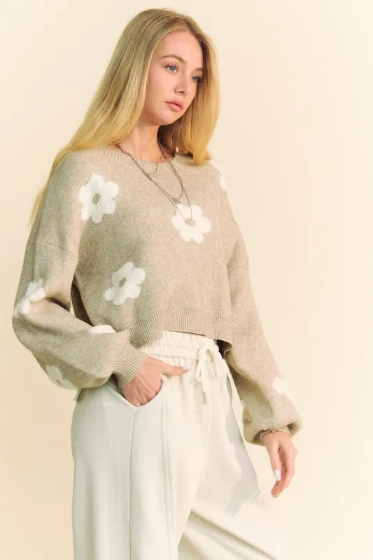 Floral Drop Shoulder Cropped Sweater, image 3