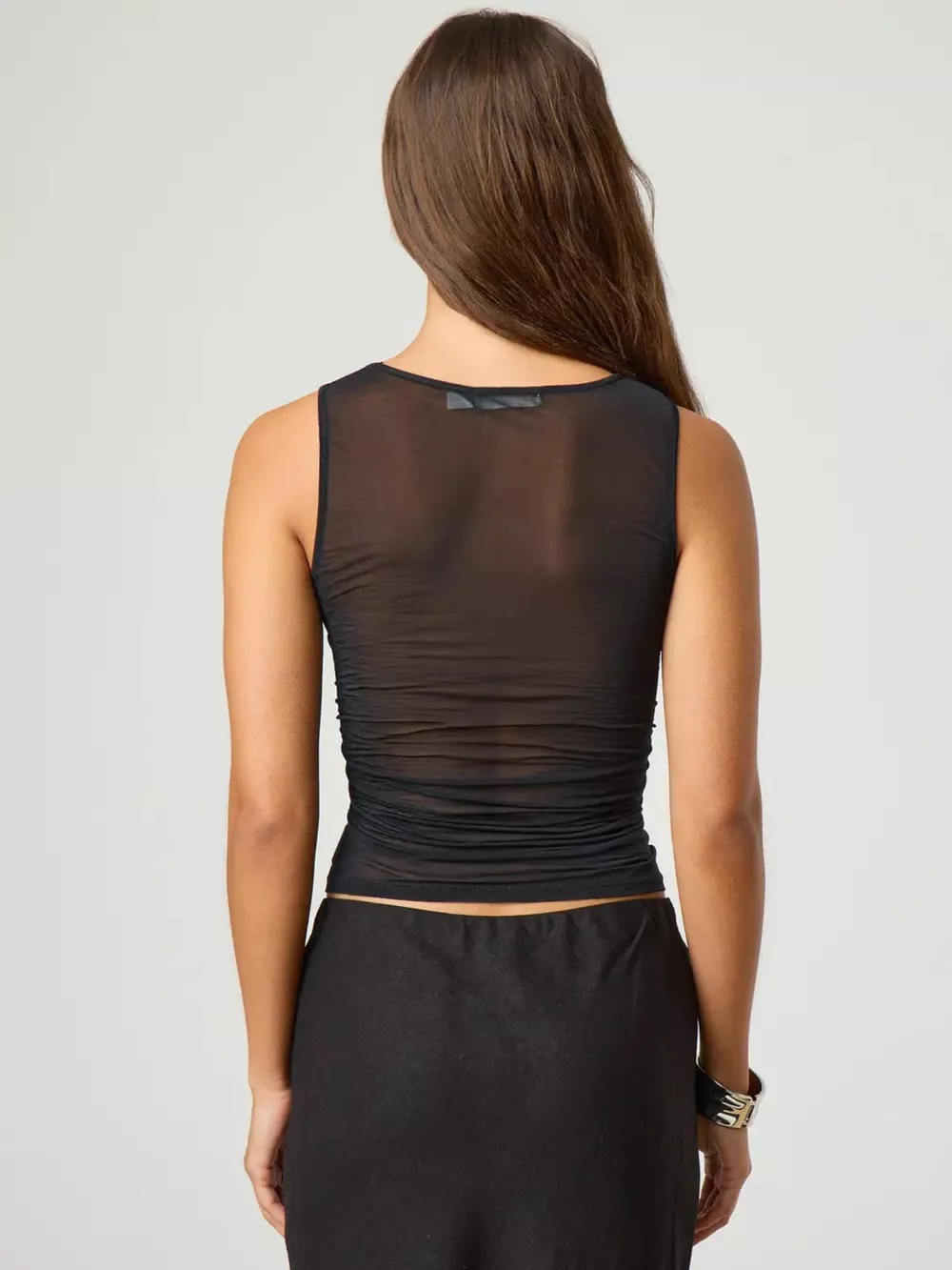 Ruched Sheer Round Neck Tank, image 2
