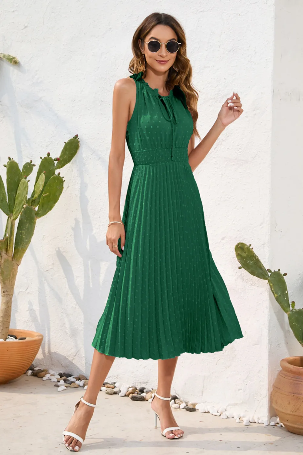 Swiss Dot Tie Neck Sleeveless Dress, image 22