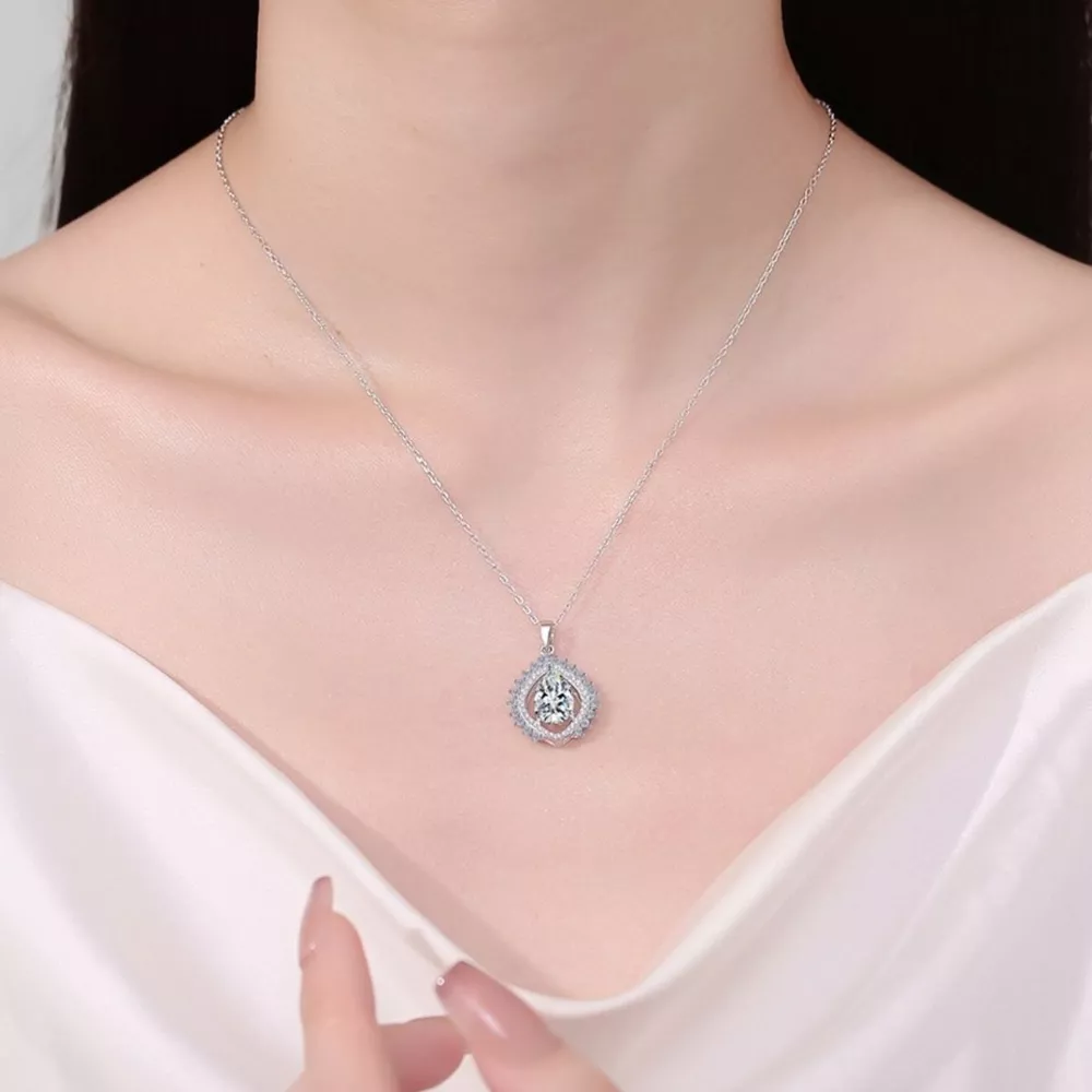 3 Carat 925 Sterling Silver Moissanite Teardrop Necklace, image 4