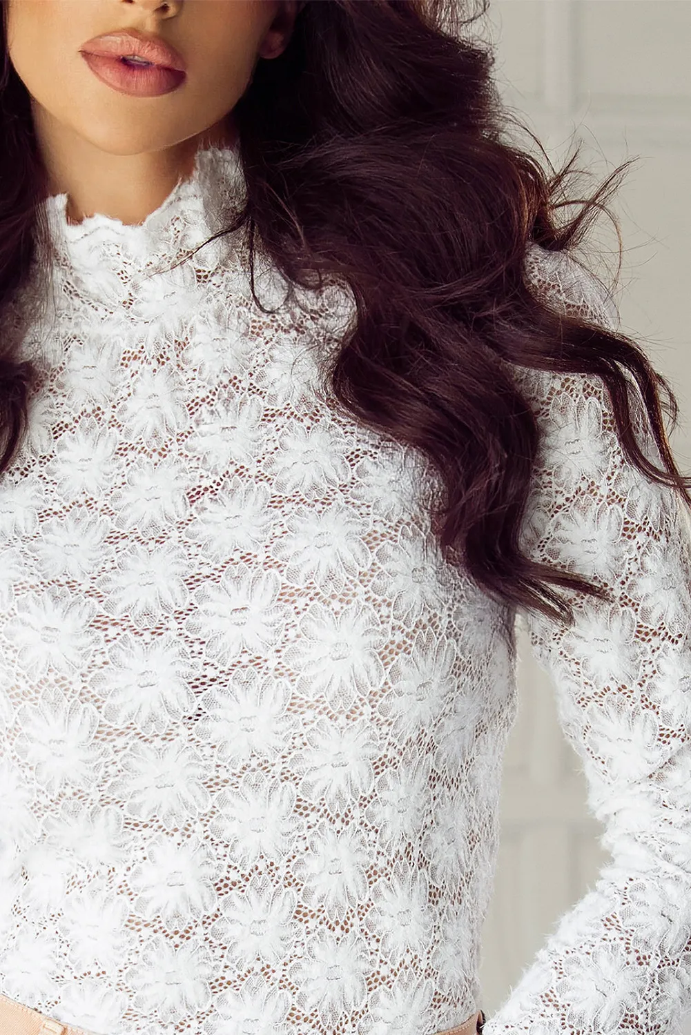 Lace Mock Neck Long Sleeve Top, image 4