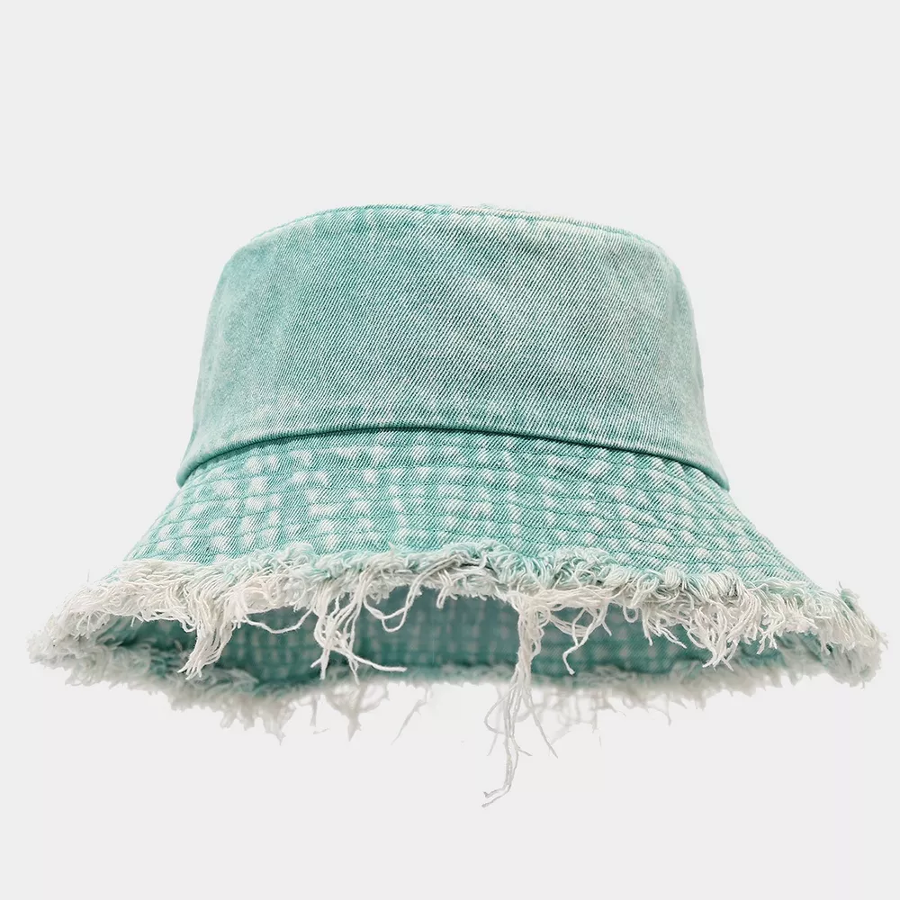 Vintage Washed Denim Bucket Hat with Frayed Raw Edge, image 5