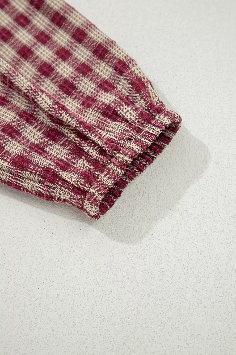 Country Plaid Long Sleeve Button Keyhole Pleated Loose Blouse, image 7