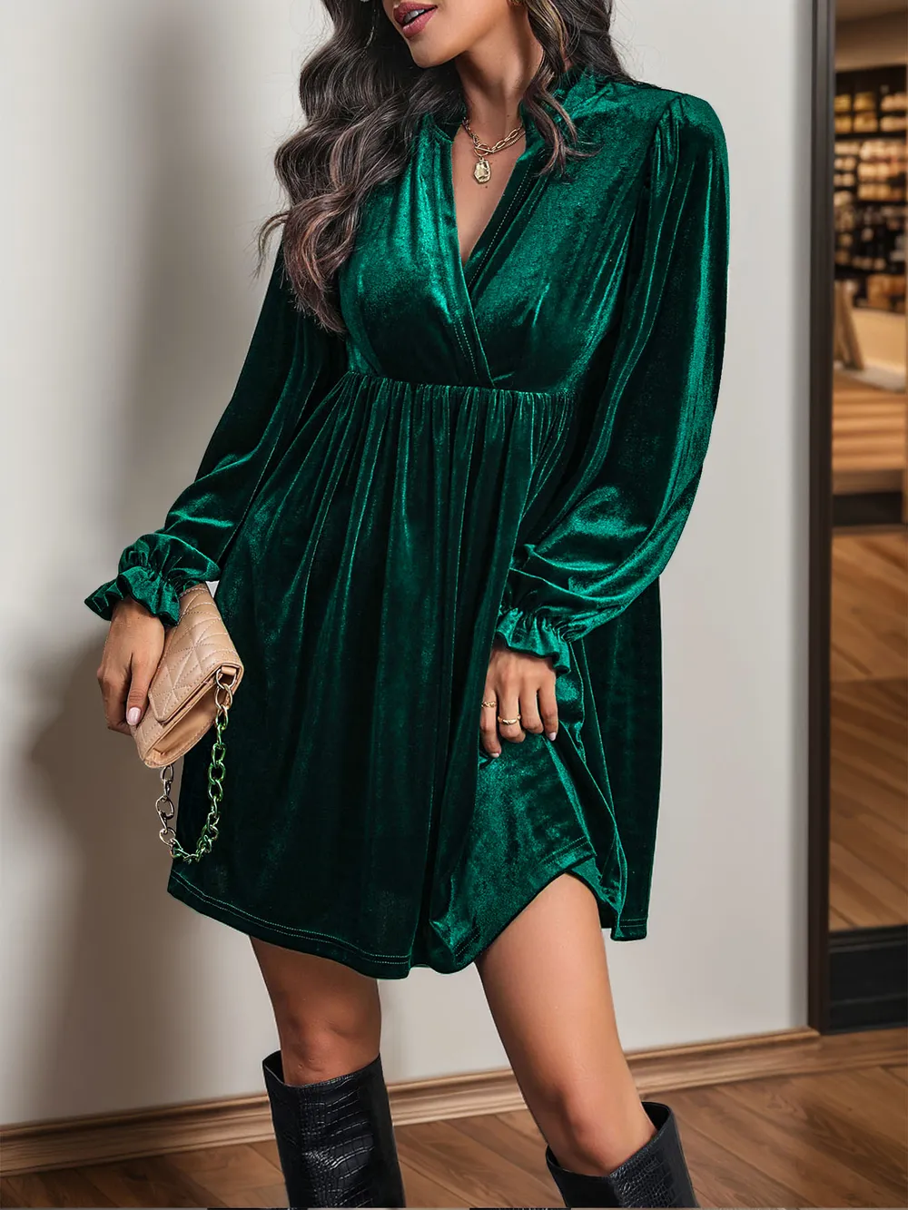 Ruched Surplice Long Sleeve Mini Dress, image 19