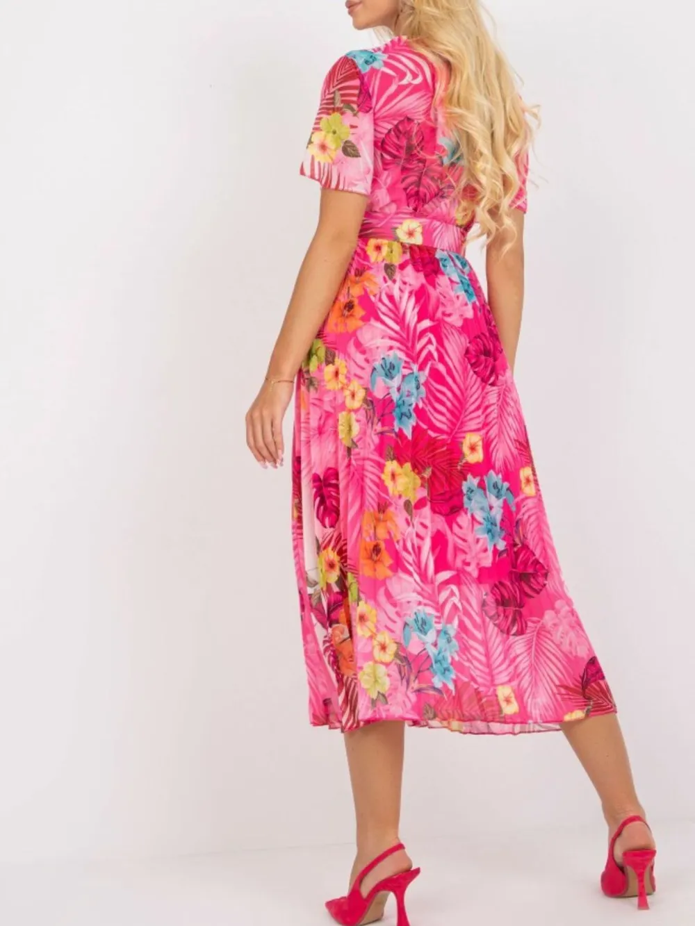 Printed Pleated Midi Wrap Dress with Belt, image 8