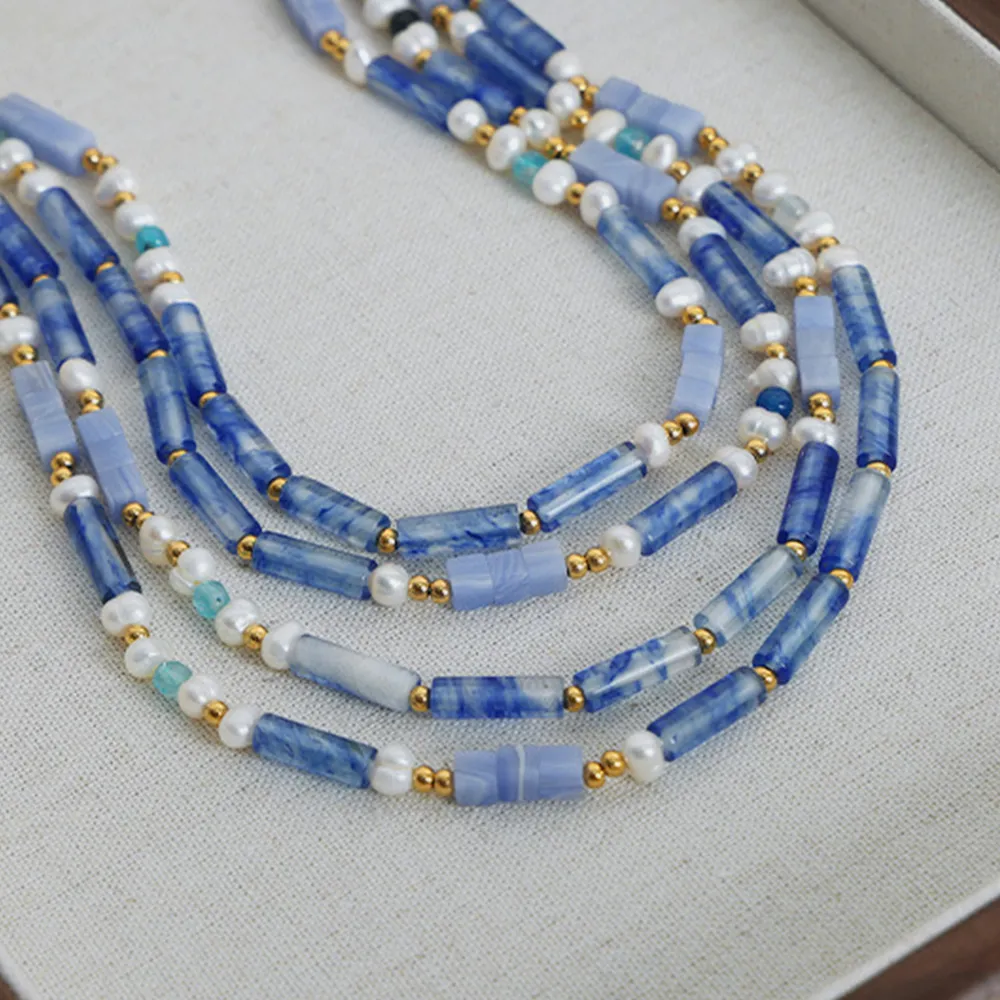 Freshwater Pearl Titanium Steel Geometric Bead Necklace, image 5